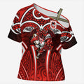 St George Illawarra Dragons Rugby Cross Shoulder Shirt Polynesian Tribal Dragon Warrior Red Pattern