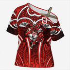 St George Illawarra Dragons Rugby Cross Shoulder Shirt Polynesian Tribal Dragon Warrior Red Pattern