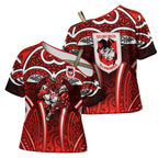 St George Illawarra Dragons Rugby Cross Shoulder Shirt Polynesian Tribal Dragon Warrior Red Pattern