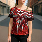 St George Illawarra Dragons Rugby Cross Shoulder Shirt Polynesian Tribal Dragon Warrior Red Pattern