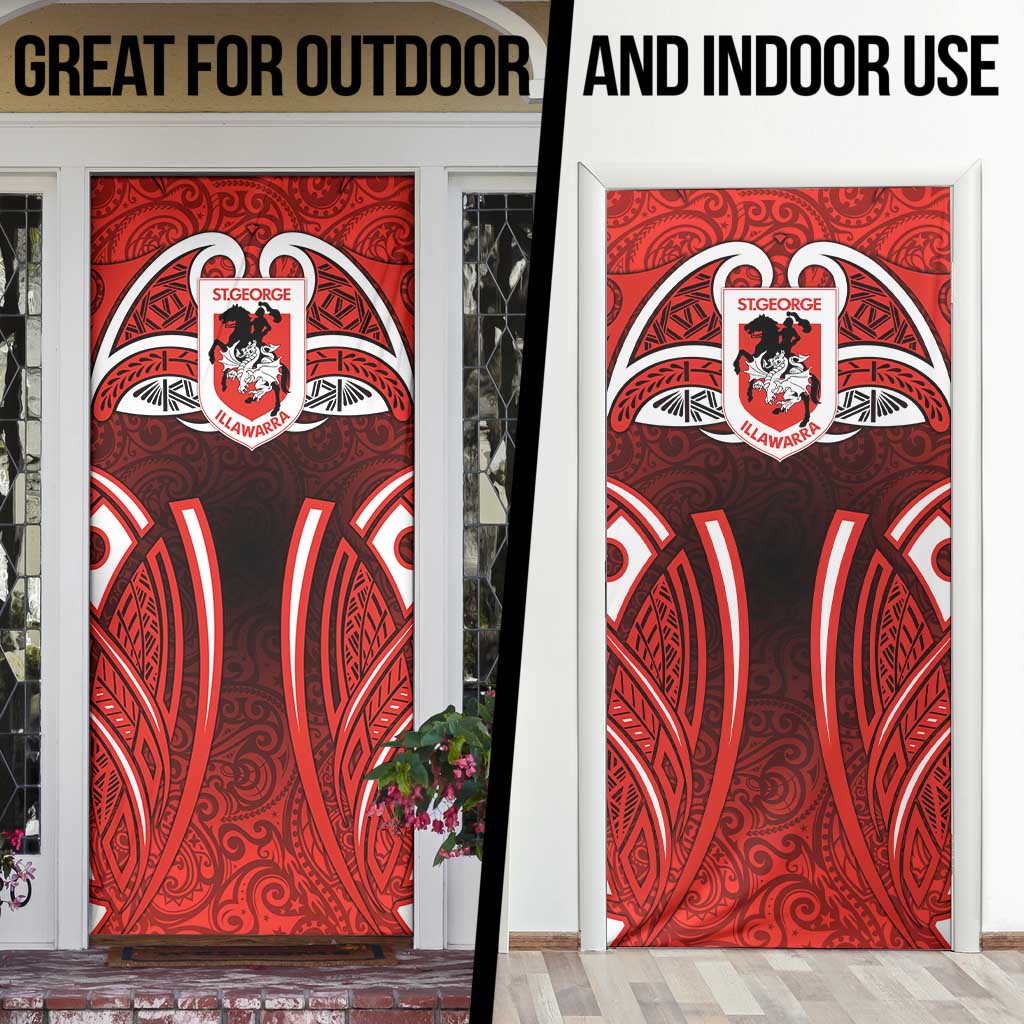 St George Illawarra Dragons Rugby Door Cover Polynesian Tribal Dragon Warrior Red Pattern