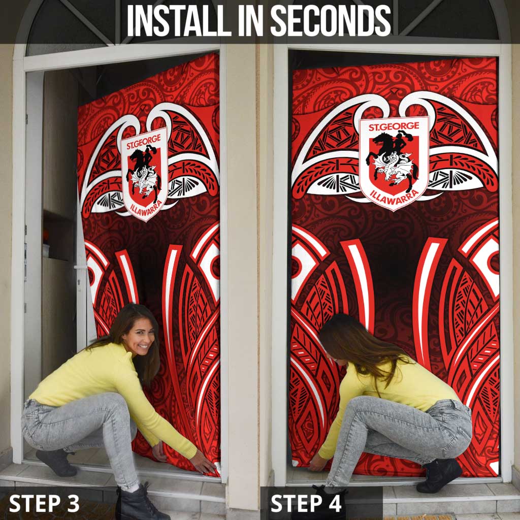 St George Illawarra Dragons Rugby Door Cover Polynesian Tribal Dragon Warrior Red Pattern