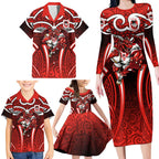 St George Illawarra Dragons Rugby Family Matching Long Sleeve Bodycon Dress and Hawaiian Shirt Polynesian Tribal Dragon Warrior Red Pattern