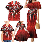 St George Illawarra Dragons Rugby Family Matching Mermaid Dress and Hawaiian Shirt Polynesian Tribal Dragon Warrior Red Pattern