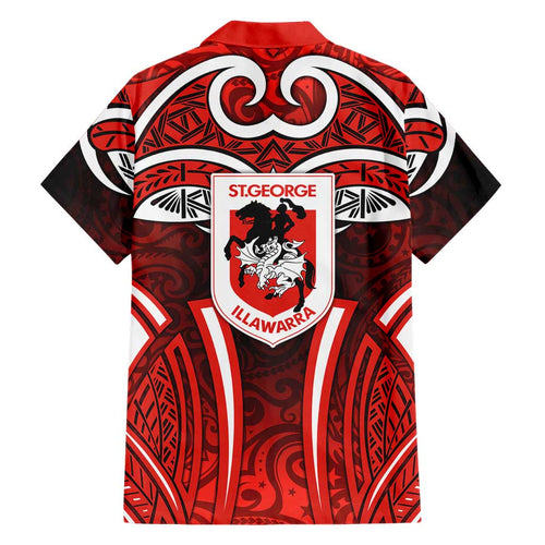 St George Illawarra Dragons Rugby Family Matching Mermaid Dress and Hawaiian Shirt Polynesian Tribal Dragon Warrior Red Pattern