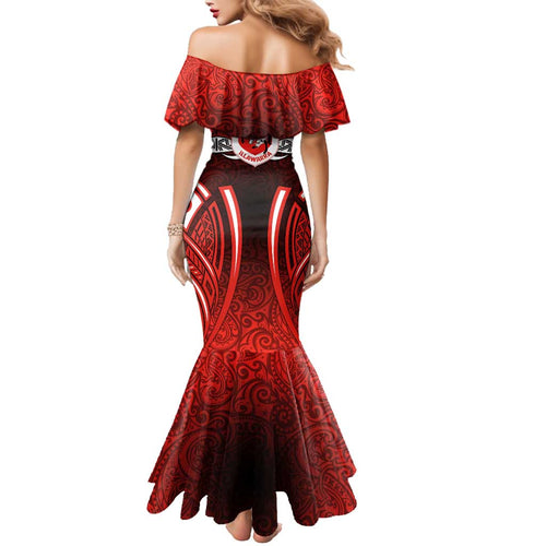 St George Illawarra Dragons Rugby Family Matching Mermaid Dress and Hawaiian Shirt Polynesian Tribal Dragon Warrior Red Pattern