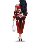 St George Illawarra Dragons Rugby Family Matching Off The Shoulder Long Sleeve Dress and Hawaiian Shirt Polynesian Tribal Dragon Warrior Red Pattern