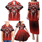St George Illawarra Dragons Rugby Family Matching Puletasi and Hawaiian Shirt Polynesian Tribal Dragon Warrior Red Pattern