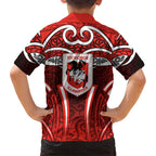 St George Illawarra Dragons Rugby Family Matching Puletasi and Hawaiian Shirt Polynesian Tribal Dragon Warrior Red Pattern