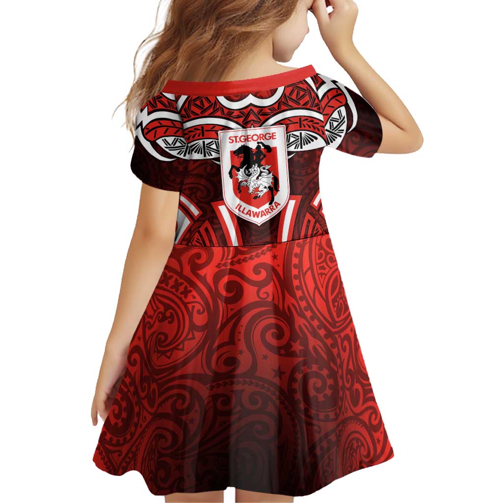 St George Illawarra Dragons Rugby Family Matching Puletasi and Hawaiian Shirt Polynesian Tribal Dragon Warrior Red Pattern