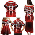 St George Illawarra Dragons Rugby Family Matching Puletasi and Hawaiian Shirt Polynesian Tribal Dragon Warrior Red Pattern