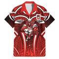 St George Illawarra Dragons Rugby Family Matching Puletasi and Hawaiian Shirt Polynesian Tribal Dragon Warrior Red Pattern