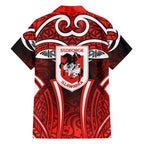 St George Illawarra Dragons Rugby Family Matching Puletasi and Hawaiian Shirt Polynesian Tribal Dragon Warrior Red Pattern