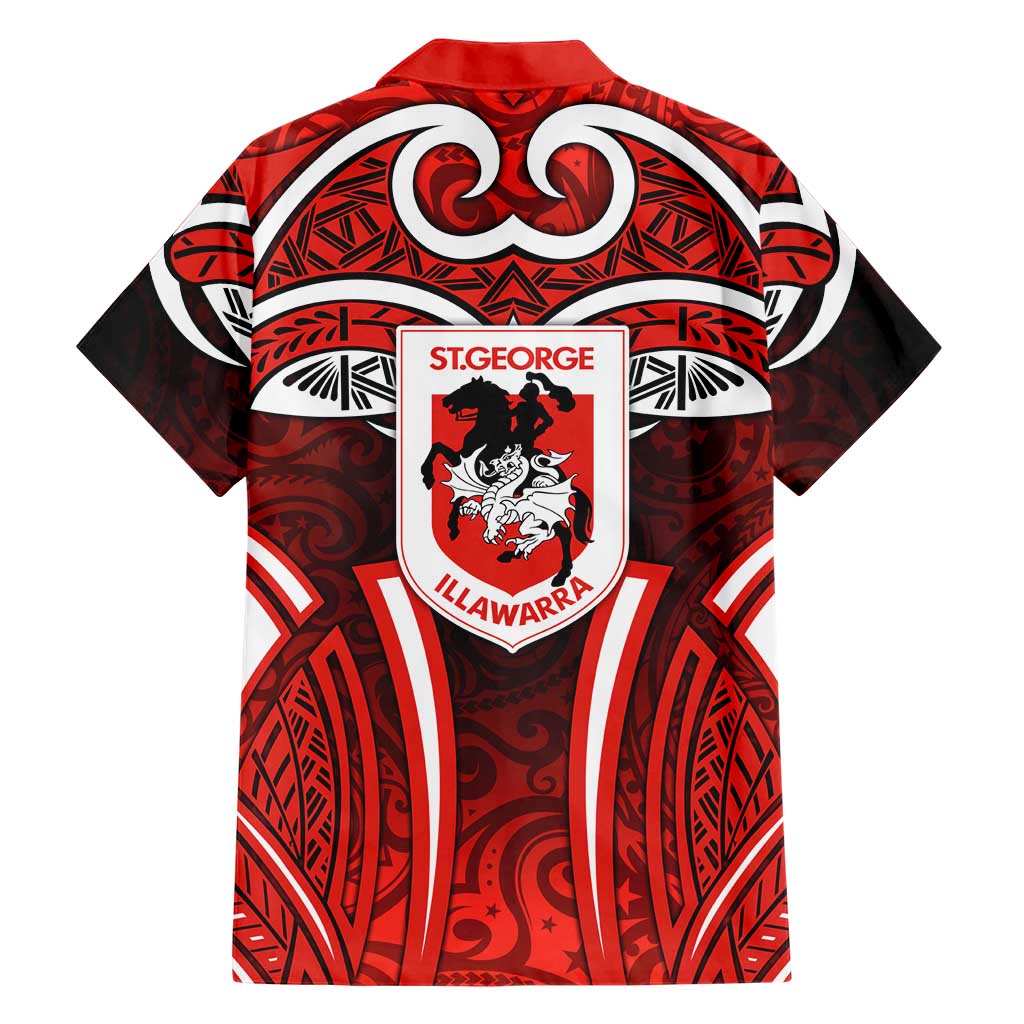 St George Illawarra Dragons Rugby Family Matching Puletasi and Hawaiian Shirt Polynesian Tribal Dragon Warrior Red Pattern
