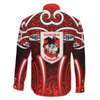 St George Illawarra Dragons Rugby Family Matching Puletasi and Hawaiian Shirt Polynesian Tribal Dragon Warrior Red Pattern