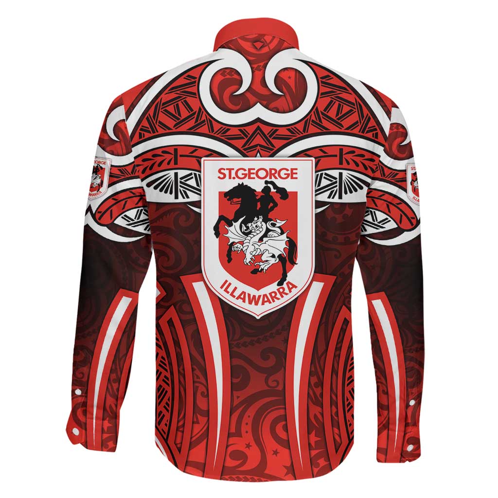 St George Illawarra Dragons Rugby Family Matching Puletasi and Hawaiian Shirt Polynesian Tribal Dragon Warrior Red Pattern