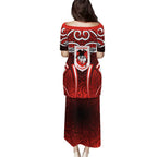 St George Illawarra Dragons Rugby Family Matching Puletasi and Hawaiian Shirt Polynesian Tribal Dragon Warrior Red Pattern