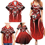 St George Illawarra Dragons Rugby Family Matching Summer Maxi Dress and Hawaiian Shirt Polynesian Tribal Dragon Warrior Red Pattern