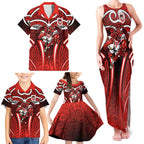 St George Illawarra Dragons Rugby Family Matching Tank Maxi Dress and Hawaiian Shirt Polynesian Tribal Dragon Warrior Red Pattern