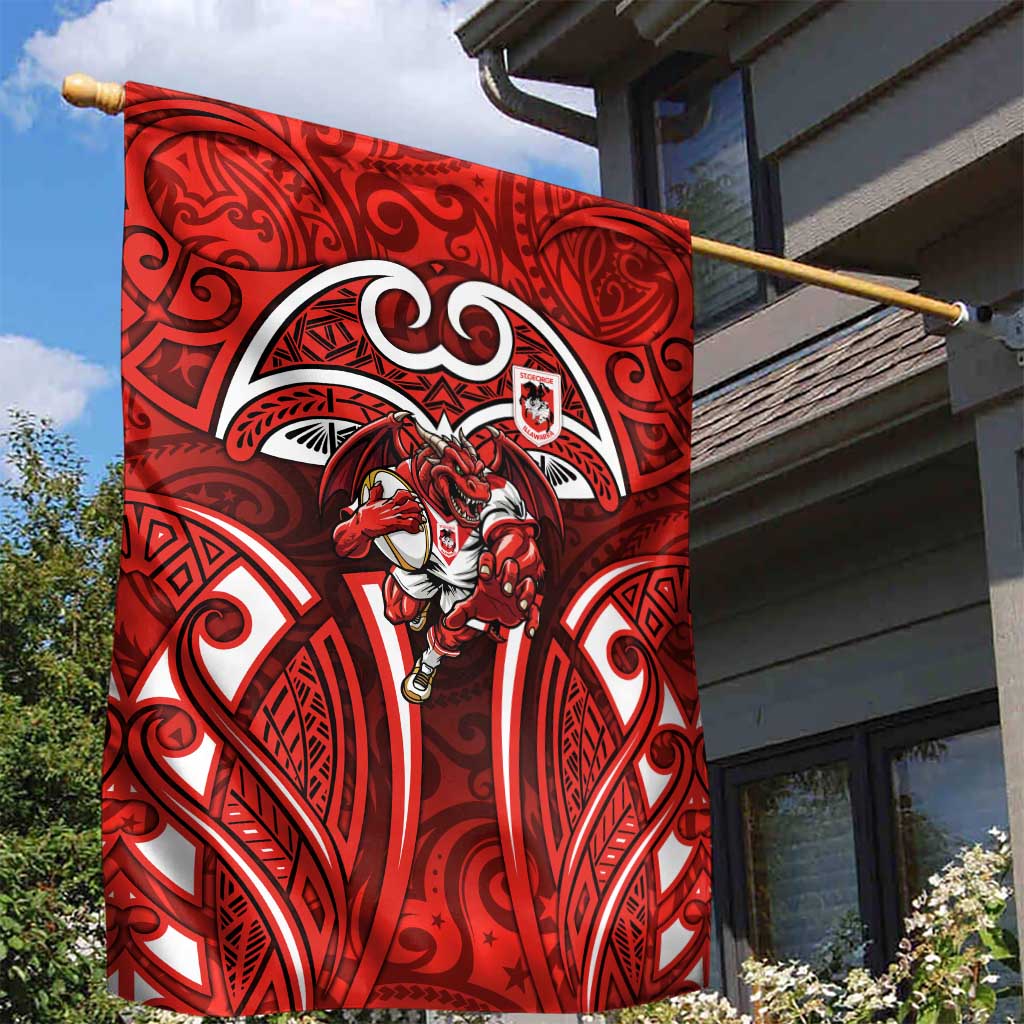 St George Illawarra Dragons Rugby Garden Flag Polynesian Tribal Dragon Warrior Red Pattern