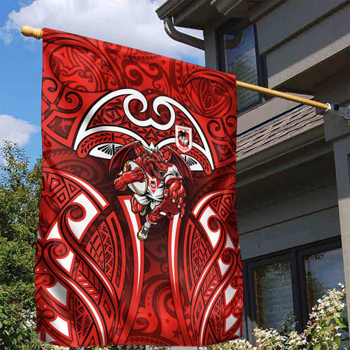 St George Illawarra Dragons Rugby Garden Flag Polynesian Tribal Dragon Warrior Red Pattern