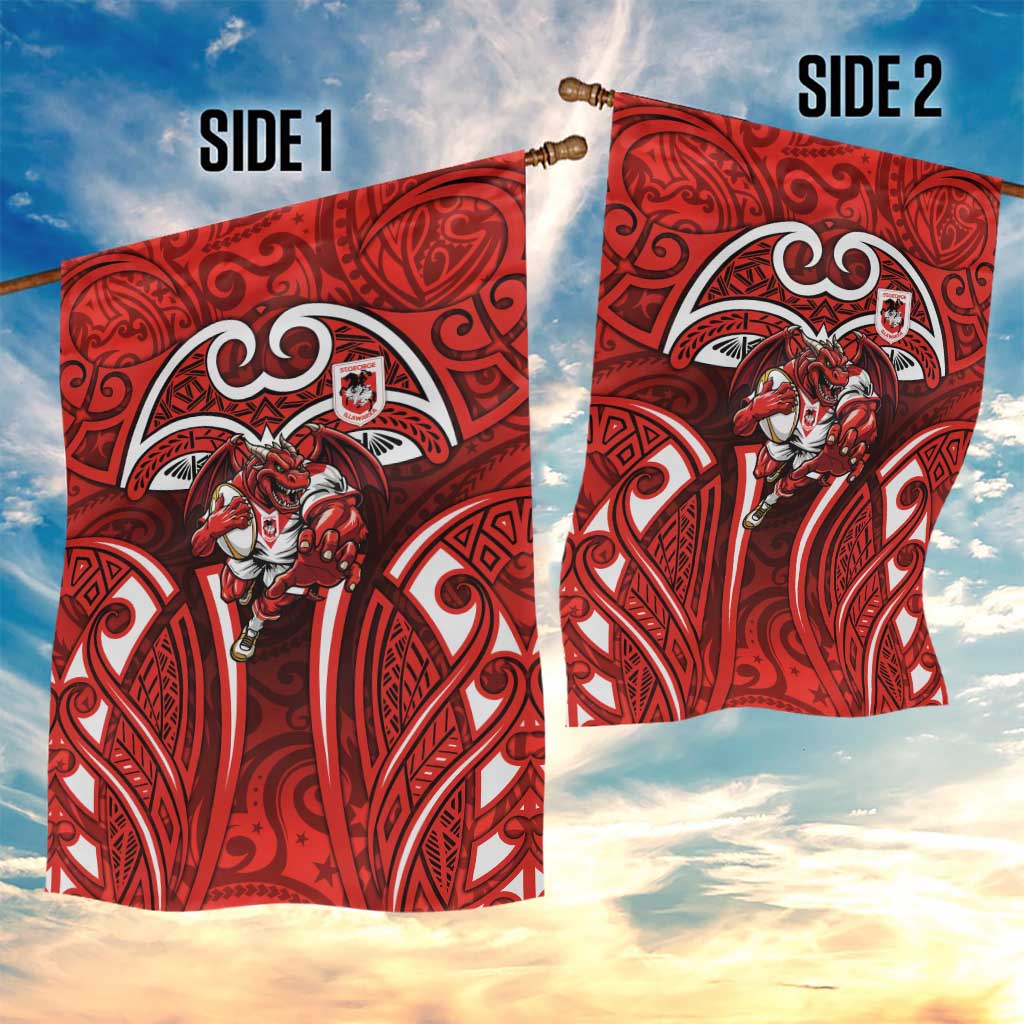 St George Illawarra Dragons Rugby Garden Flag Polynesian Tribal Dragon Warrior Red Pattern