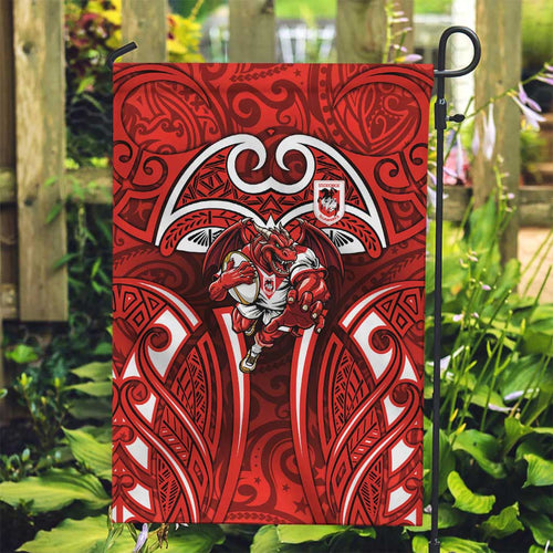 St George Illawarra Dragons Rugby Garden Flag Polynesian Tribal Dragon Warrior Red Pattern