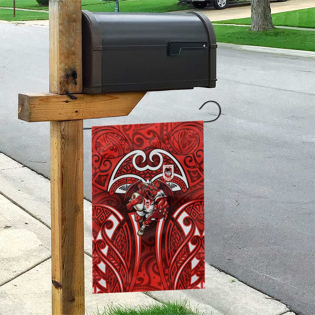 St George Illawarra Dragons Rugby Garden Flag Polynesian Tribal Dragon Warrior Red Pattern