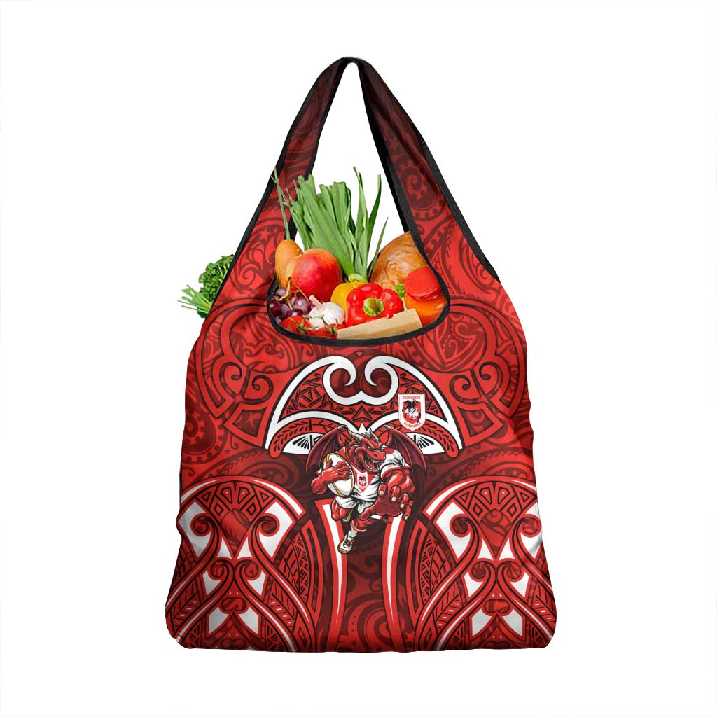 St George Illawarra Dragons Rugby Grocery Bag Polynesian Tribal Dragon Warrior Red Pattern