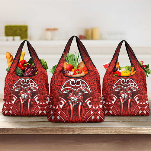 St George Illawarra Dragons Rugby Grocery Bag Polynesian Tribal Dragon Warrior Red Pattern
