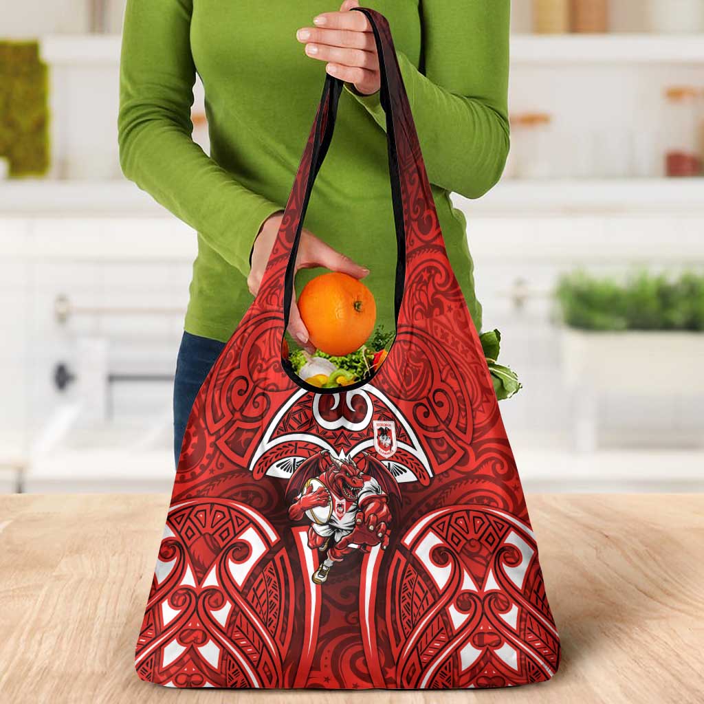 St George Illawarra Dragons Rugby Grocery Bag Polynesian Tribal Dragon Warrior Red Pattern