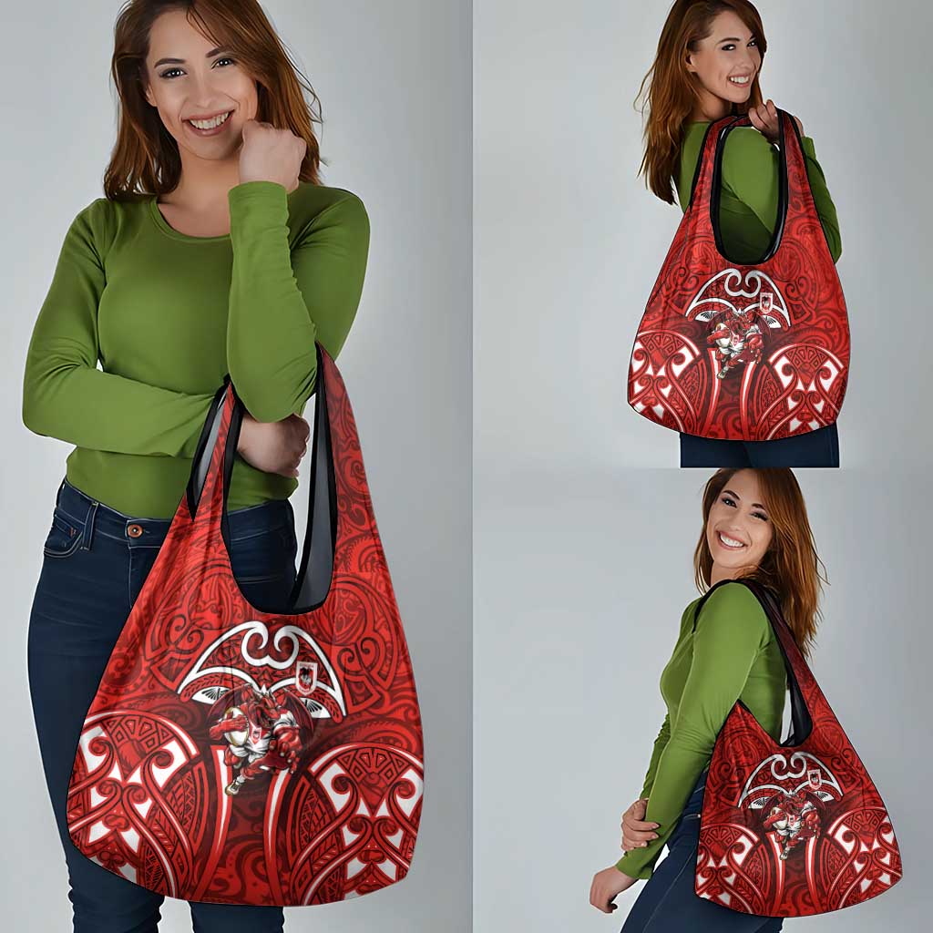St George Illawarra Dragons Rugby Grocery Bag Polynesian Tribal Dragon Warrior Red Pattern