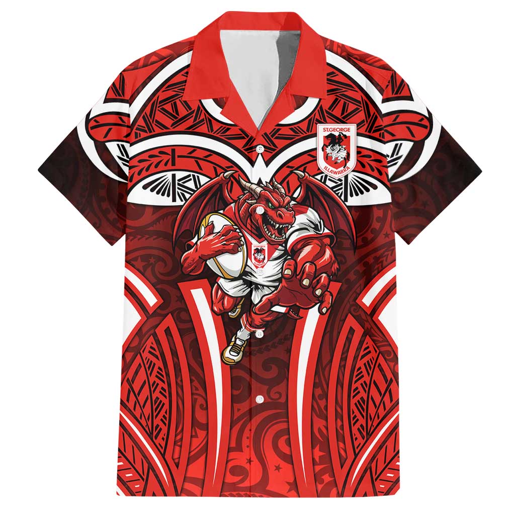 St George Illawarra Dragons Rugby Hawaiian Shirt Polynesian Tribal Dragon Warrior Red Pattern