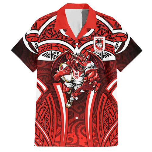 St George Illawarra Dragons Rugby Hawaiian Shirt Polynesian Tribal Dragon Warrior Red Pattern