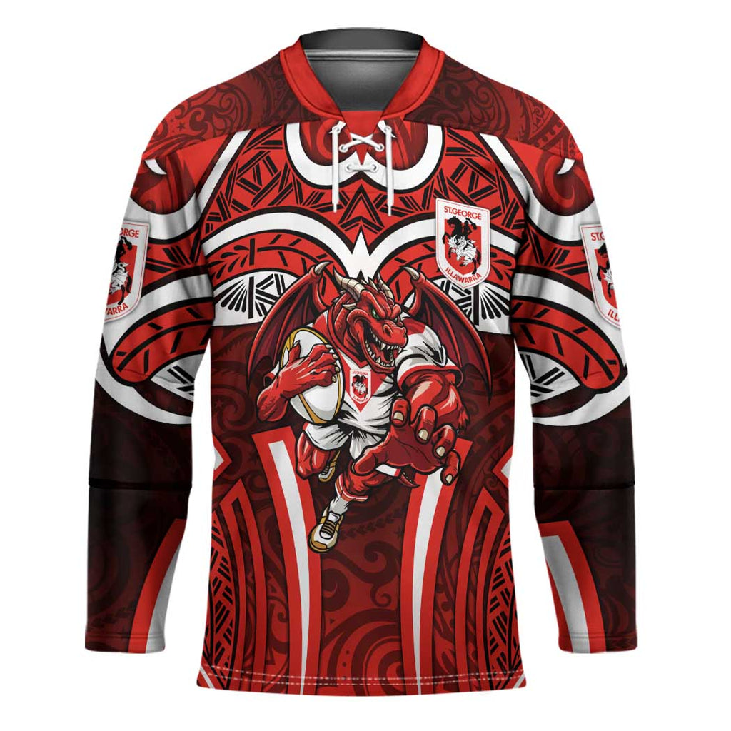 St George Illawarra Dragons Rugby Hockey Jersey Polynesian Tribal Dragon Warrior Red Pattern