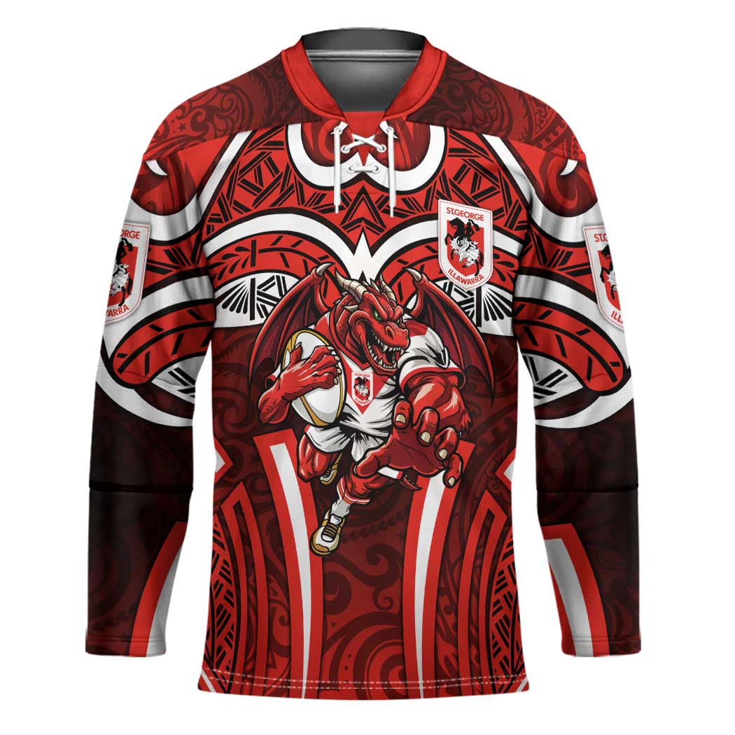 St George Illawarra Dragons Rugby Hockey Jersey Polynesian Tribal Dragon Warrior Red Pattern