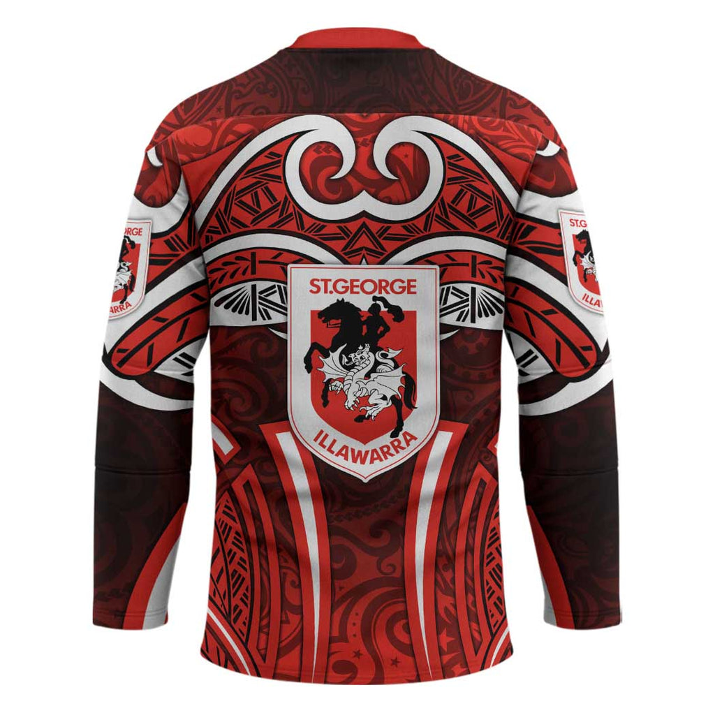 St George Illawarra Dragons Rugby Hockey Jersey Polynesian Tribal Dragon Warrior Red Pattern
