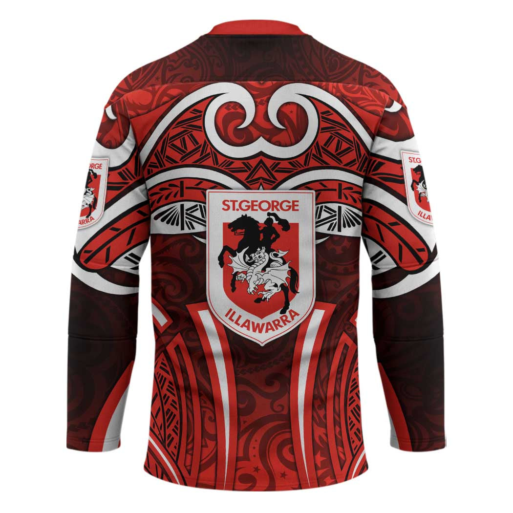 St George Illawarra Dragons Rugby Hockey Jersey Polynesian Tribal Dragon Warrior Red Pattern