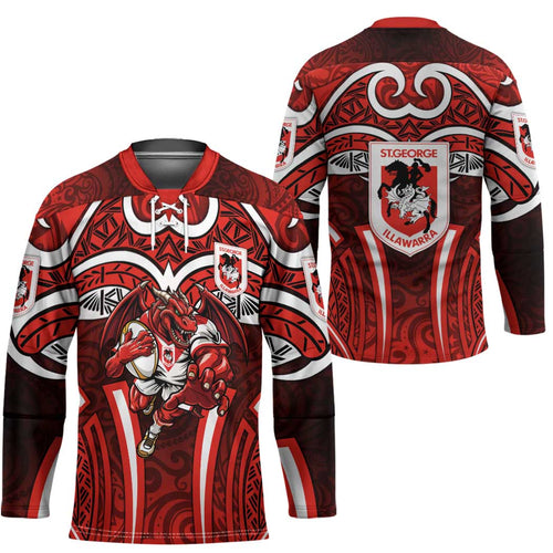 St George Illawarra Dragons Rugby Hockey Jersey Polynesian Tribal Dragon Warrior Red Pattern