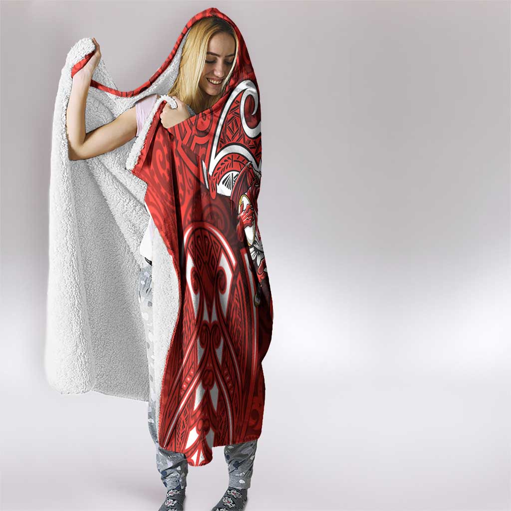 St George Illawarra Dragons Rugby Hooded Blanket Polynesian Tribal Dragon Warrior Red Pattern