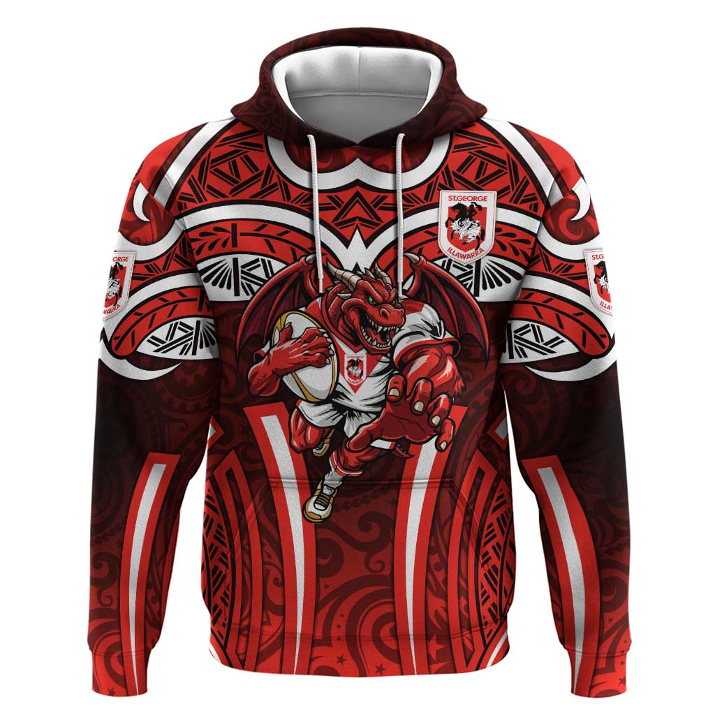 St George Illawarra Dragons Rugby Hoodie Polynesian Tribal Dragon Warrior Red Pattern