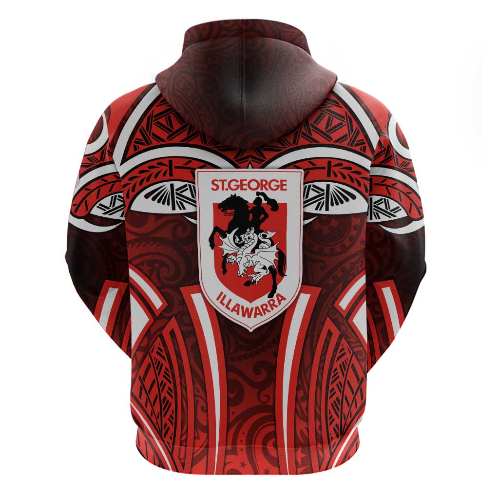 St George Illawarra Dragons Rugby Hoodie Polynesian Tribal Dragon Warrior Red Pattern