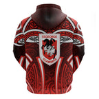 St George Illawarra Dragons Rugby Hoodie Polynesian Tribal Dragon Warrior Red Pattern