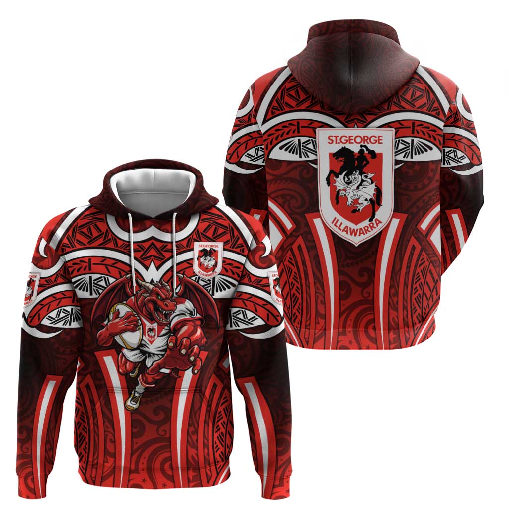 St George Illawarra Dragons Rugby Hoodie Polynesian Tribal Dragon Warrior Red Pattern