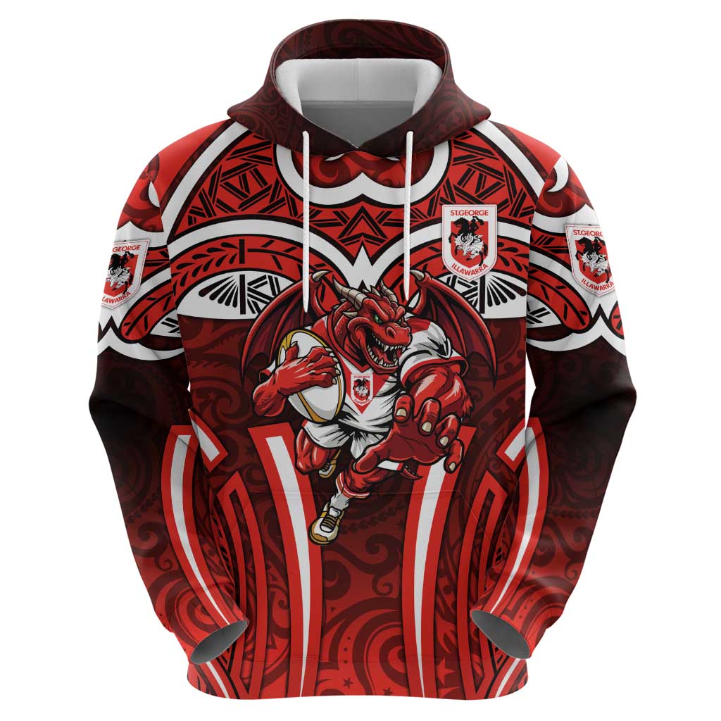 St George Illawarra Dragons Rugby Hoodie Polynesian Tribal Dragon Warrior Red Pattern