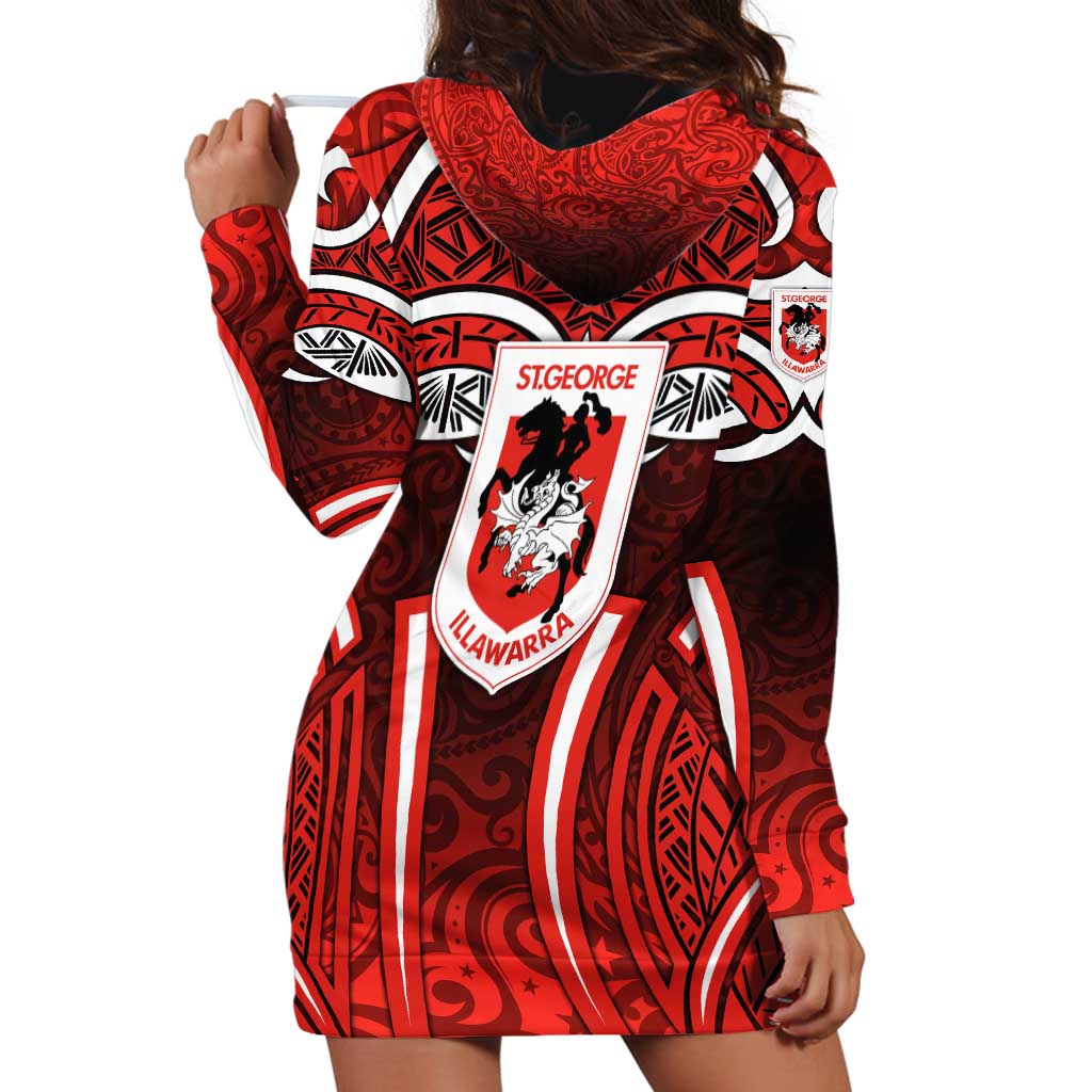 St George Illawarra Dragons Rugby Hoodie Dress Polynesian Tribal Dragon Warrior Red Pattern