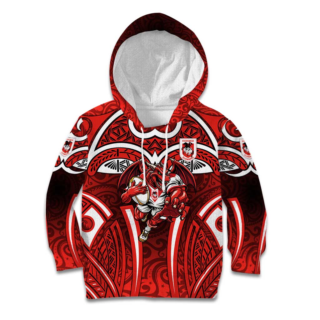 St George Illawarra Dragons Rugby Kid Hoodie Polynesian Tribal Dragon Warrior Red Pattern