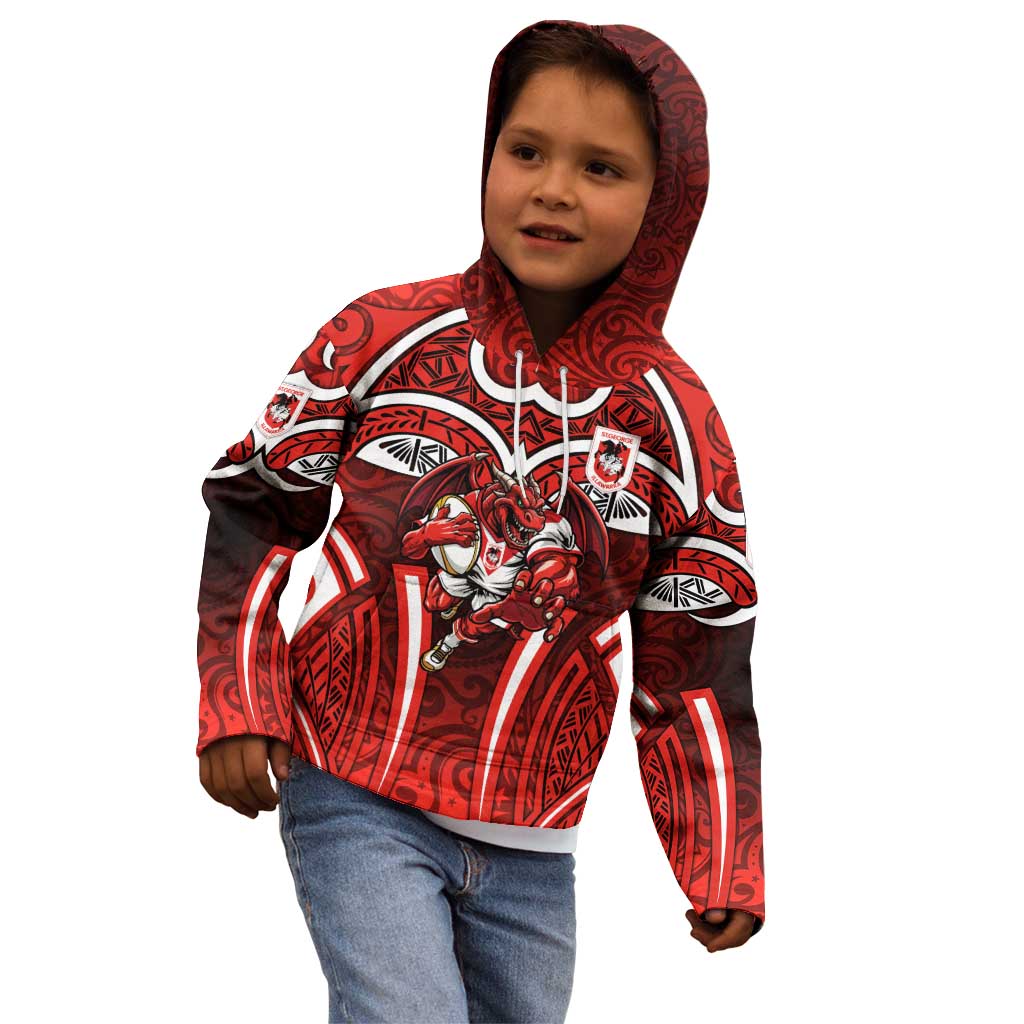 St George Illawarra Dragons Rugby Kid Hoodie Polynesian Tribal Dragon Warrior Red Pattern