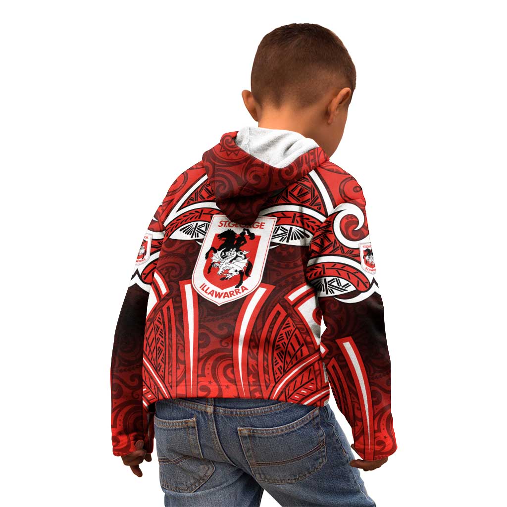 St George Illawarra Dragons Rugby Kid Hoodie Polynesian Tribal Dragon Warrior Red Pattern
