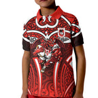 St George Illawarra Dragons Rugby Kid Polo Shirt Polynesian Tribal Dragon Warrior Red Pattern
